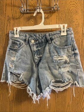 VERVET BY FLYING MONKEY Light Blue Distressed Denim Shorts